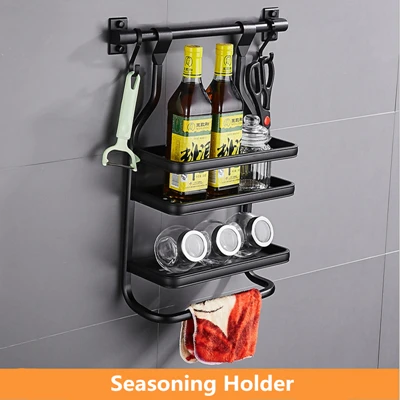 Seasoning holder Hongdec современный дизайн настенное крепление черный и золотой кухонная утварь держатель для специй Ложка Крюк не требуется сверление - Цвет: Seasoning holder