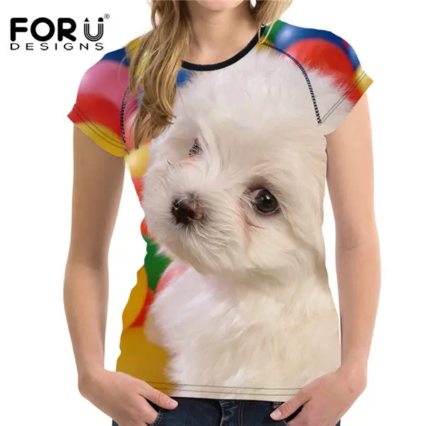 FORUDESIGNS/Женская Футболка harajuku kawaii футболка Забавный бишон фризе Печать Женская футболка пушистая собака рубашка повседневная для девочек-подростков - Цвет: w3225BV..