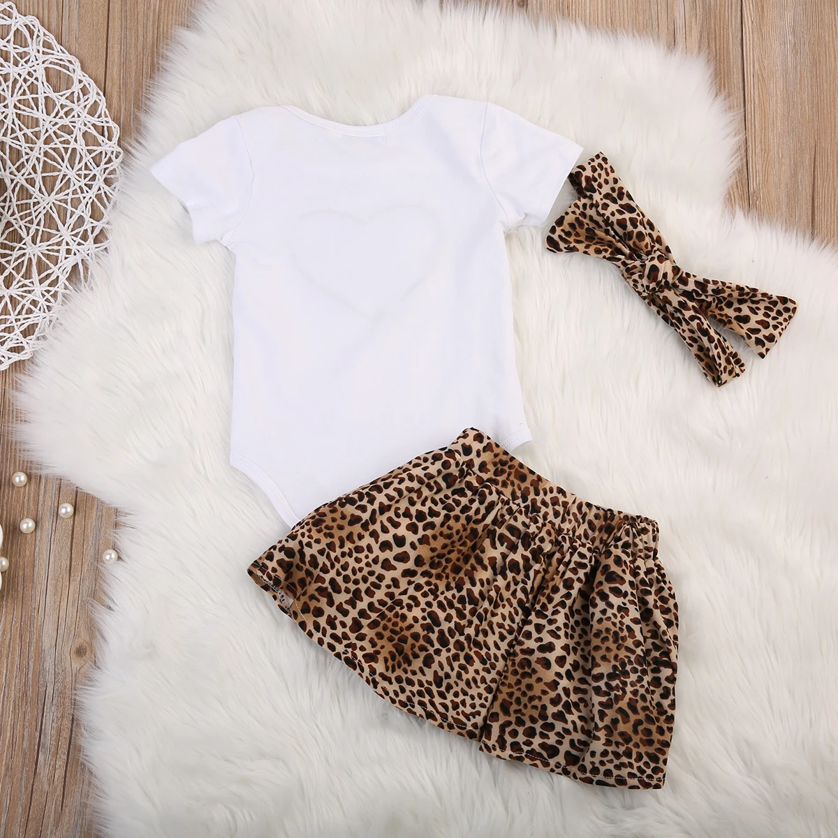 

Baby Girl Clothes Set Sweet Newborn Toddler Baby Girls Tops Bodysuit+Leopard Skirt+Headband 3Pcs Outfits Clothes