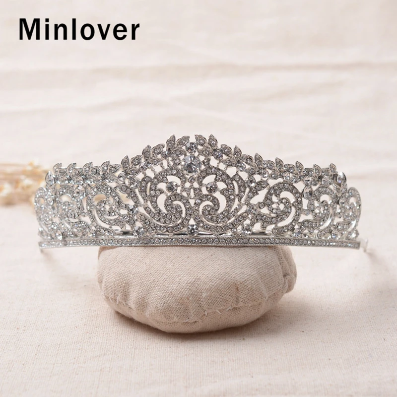 Женские свадебные диадемы Minlover серебристая Корона со стразами головная повязка