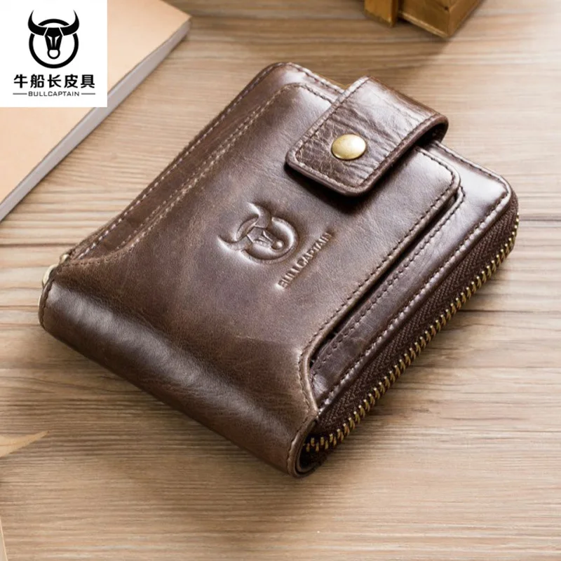 BULLCAPTAIN Men Genuine Leather Brand RFID Wallet Male Organizer Coin Purse Pockets Slim Fashion Zipper Clamp Card Holder | Багаж и сумки