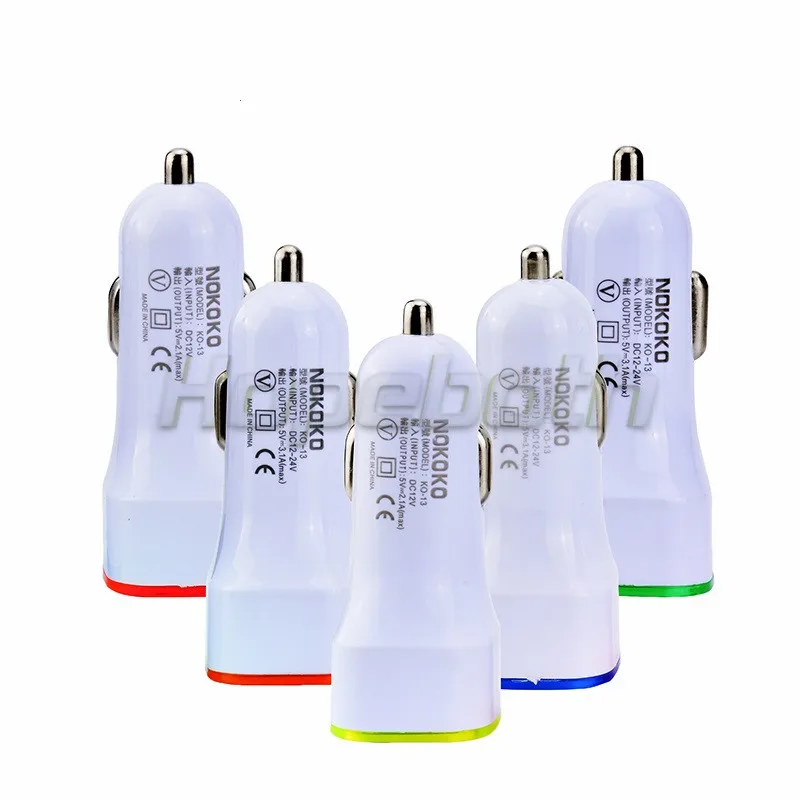 Hopeboth 100 шт. LED Light dual usb Port автомобильное зарядное устройство 2 порта адаптер 5 в 2.1A +