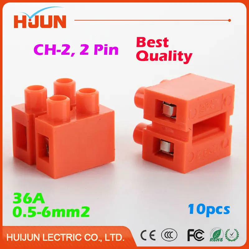 

10pcs/lot 2 Pin 36A Push Quick Cable Connector High Quality Universal Reuseable Clamp Terminal Wiring 0.5-6mm2 Wire Red CH-2