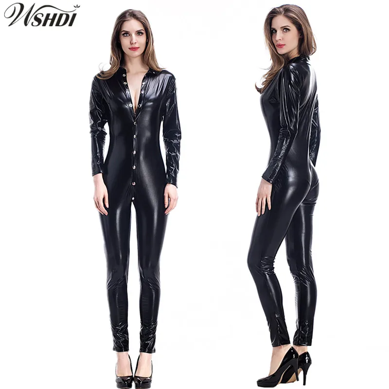 Соблазнительное кожаное боди черный Фетиш из искусственной кожи с длинным