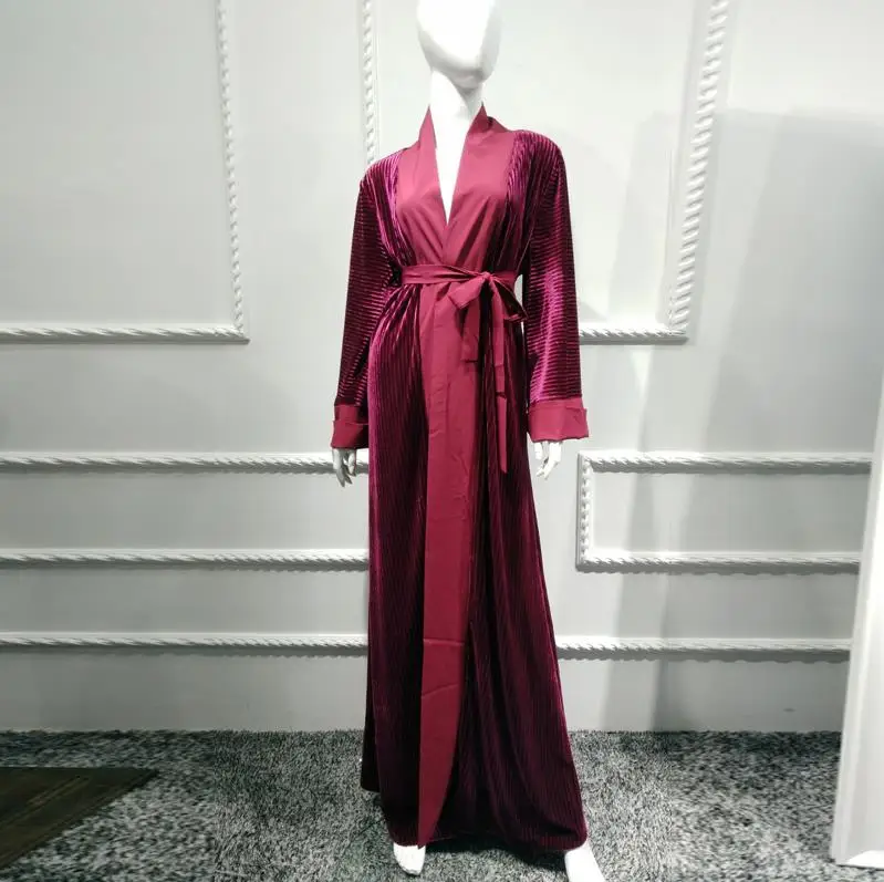 Wine Red Cardigan ОАЭ кафтан абайя платье из Дубая ислам бархатное кимоно кардиган мусульманское платье хиджаб jilбаб Абая для женщин турецкий ислам ic одежда - Цвет: Wine Red Cardigan