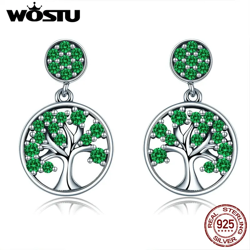 WOSTU,, 925 пробы, серебро, 3 цвета, древо жизни, серьги-гвоздики для женщин, роскошные S925 серебряные ювелирные изделия, подарок CQE321