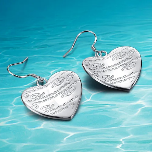 Ms 925 sterling silver earrings. Korean pop earrings heart-shaped pendant. Engraving letters love of gift.Wholesale and retail | Украшения