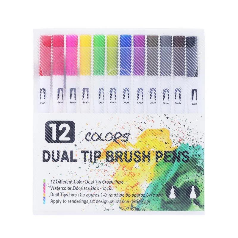 12 Colors 100 цветов, две кисти, художественные маркеры, ручки с тонкими кончиками и кончиками кисти, ручки для пулевых журналов, раскрашивающие книги для взрослых, каллиграфия, надпись - Цвет: 12 Colors