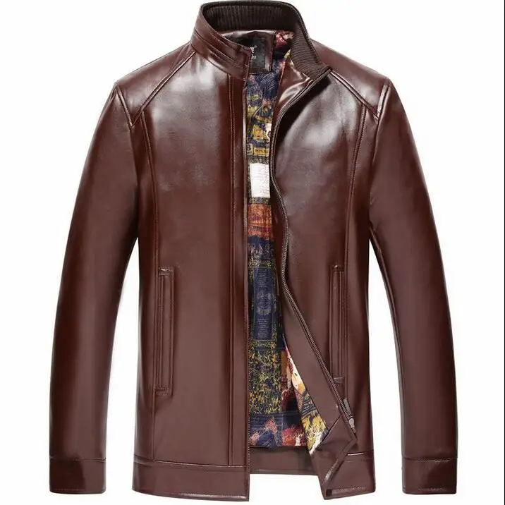 Autumn winter mens leather jackets motorcycle leather jacket men jaqueta de couro masculino velvet thickening stand collar