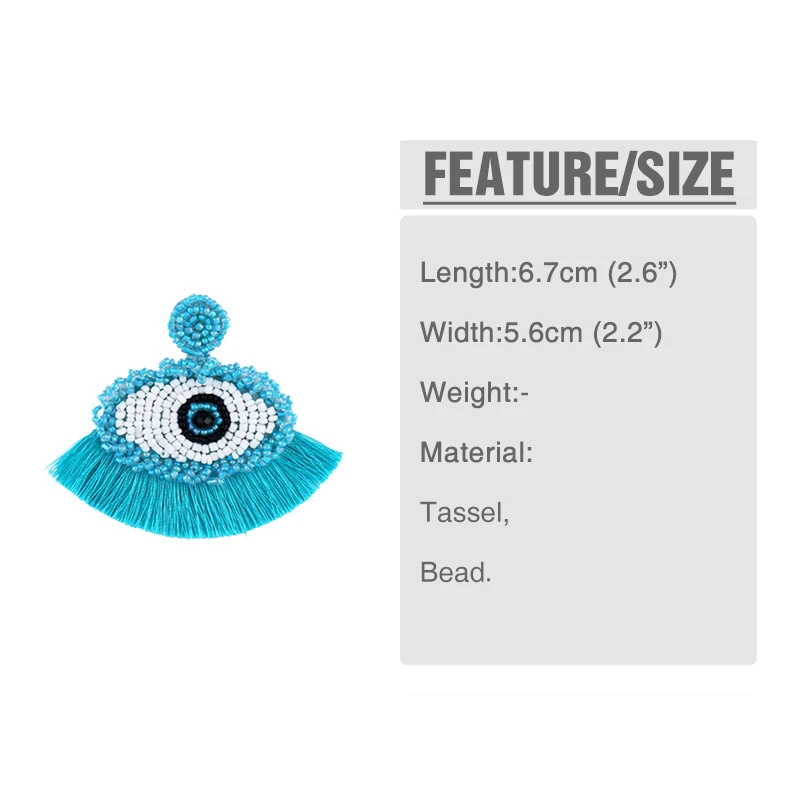 OCESRIO Lucky Evil Eye Earring Women Girl Handmade Big Tassel Statement Earrings Party Gifts Ethnic Style Jewelry ers-q50 | Украшения и