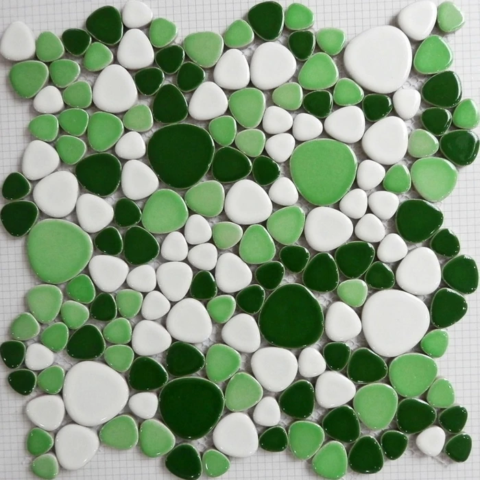 Керамическая мозаичная плитка для пола разноцветная зеленая белого цвета с