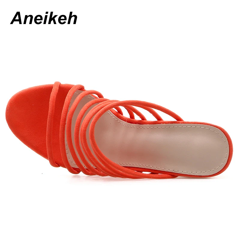 Aneikeh/ г.; мелкая лаконичная обувь из флока на высоком каблуке; тапочки на квадратном каблуке; пикантные женские туфли-лодочки с открытым носком; цвет оранжевый; Размеры 35-42