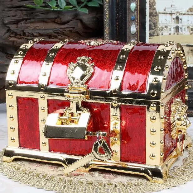 Gold Pirate Box Большой размер Пираты Карибы сундук с замком 2 слоя винтажная коробка для ювелирных изделий чехол для переноски безделушки упаковка - Цвет: Gold Pirate Box