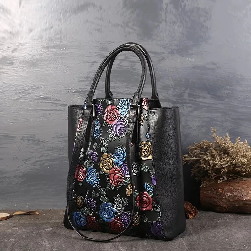 Винтажная дизайнерская женская сумка на одно плечо с цветными розами большая из