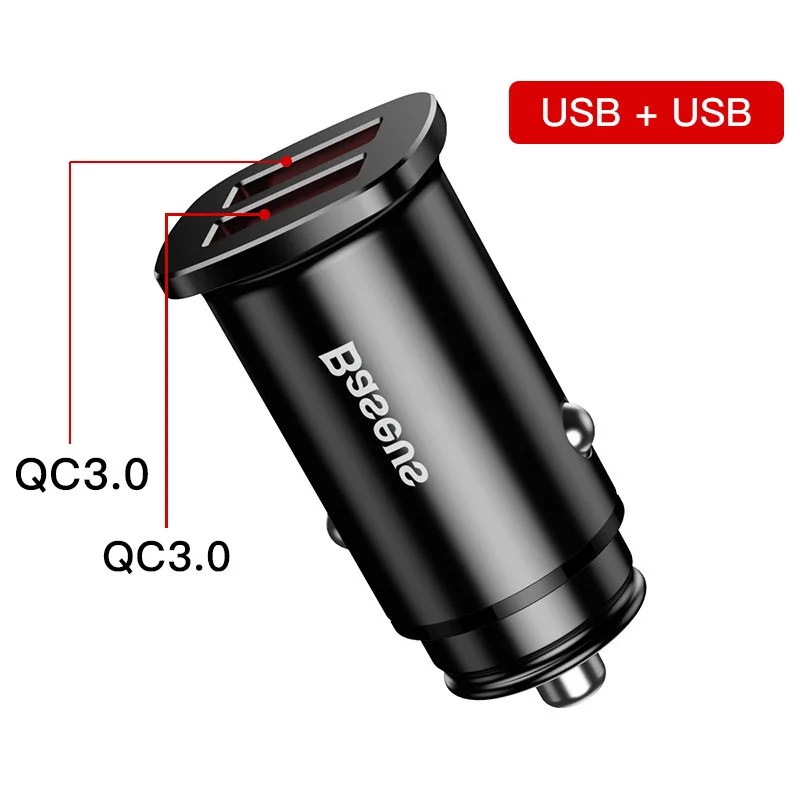 Baseus 30 Вт автомобильное зарядное устройство USB C PD быстрое зарядное устройство для iPhone 11 Pro Max Быстрая зарядка 4,0 3,0 зарядное устройство для телефона Xiaomi HUAWEI samsung - Тип штекера: Dual QC3.0 Black