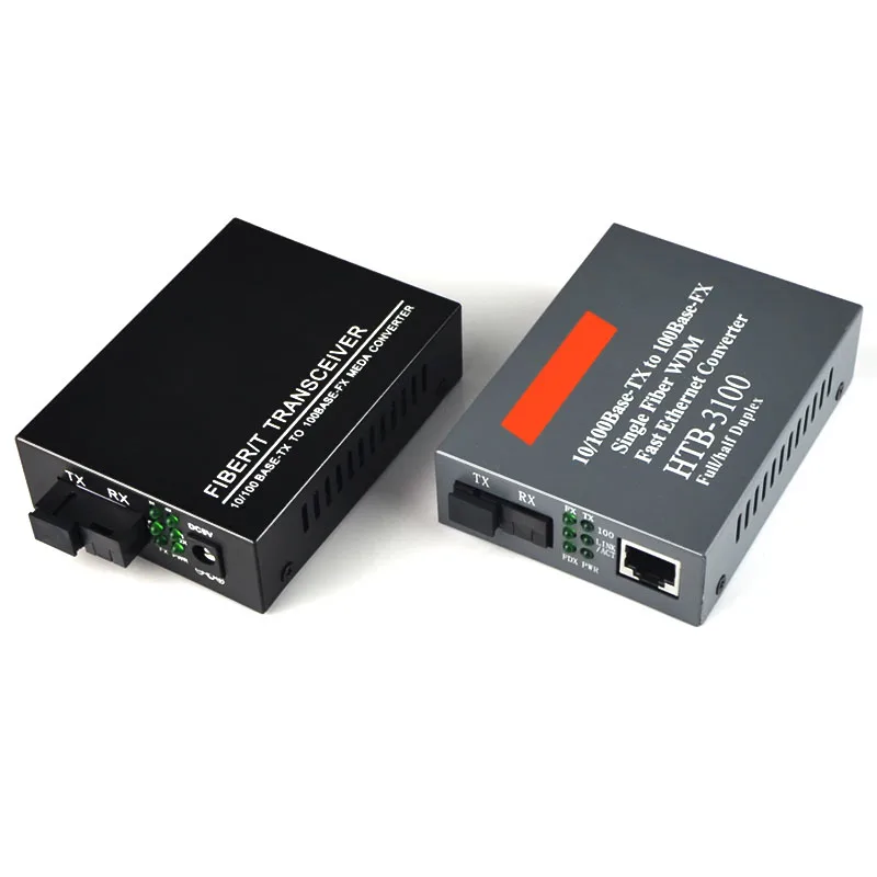 1Pair 10/100Mbps Single-mode SC Fast Media Ethernet Converter+ 10/100M Optical Fiber Media Converter 4 Ports RJ45 to 1 fiber SC