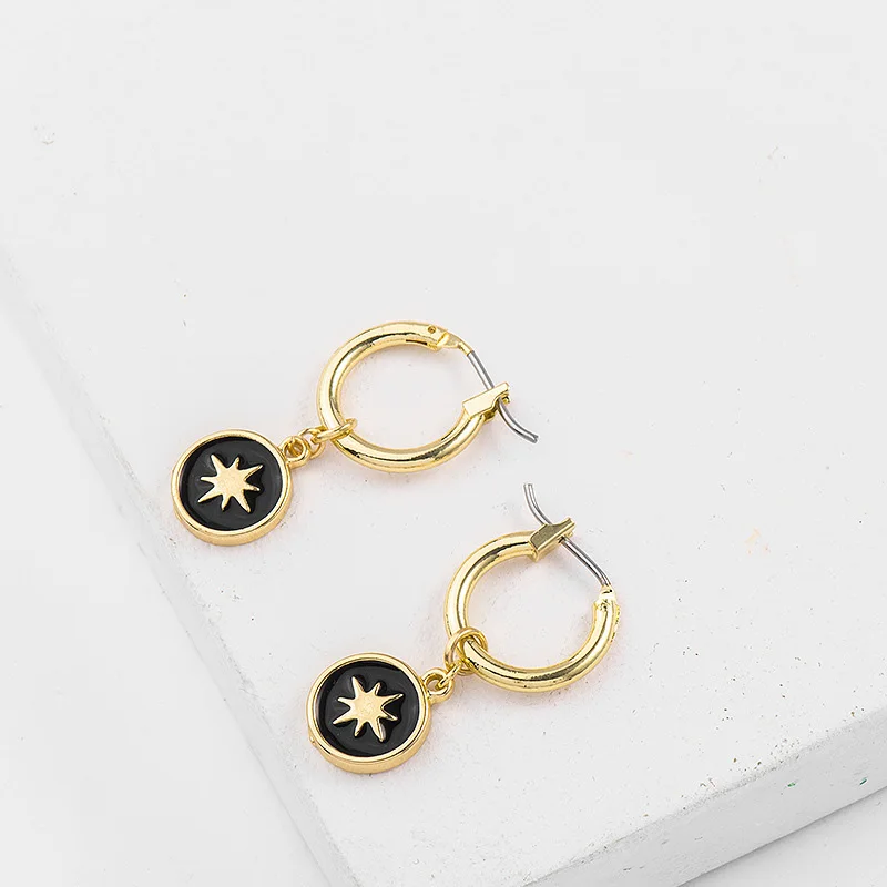 Женские серьги кольца с подвеской в виде звезды|Серьги-кольца| |