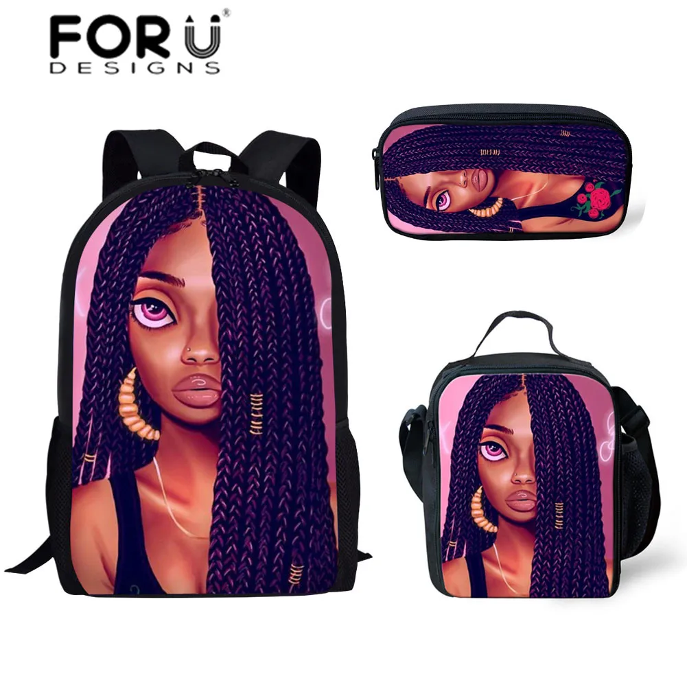 

Школьные рюкзаки для детей FORUDESIGNS 3 шт./компл., черные женские Наплечные сумки с принтом в Африканском и американском стиле для девочек, детск...