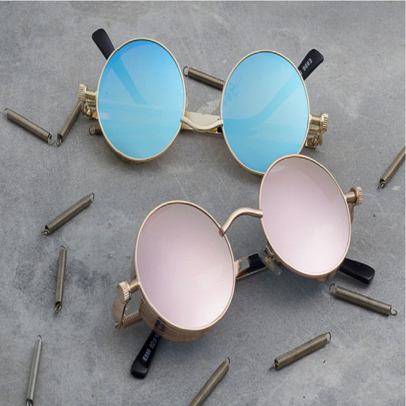 2019 Винтажные Солнцезащитные очки в стиле стимпанк с розовым покрытием Круглые