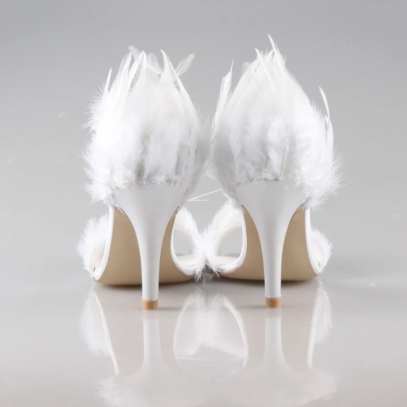 Женские туфли на высоком каблуке ручной работы с белыми перьями ручная работа