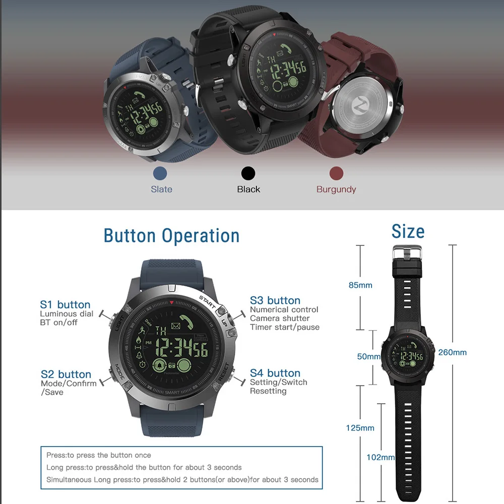 Zeblaze Vibe 3 BT4.0 Смарт-часы флагманский прочный Smartwatch 5ATM Водонепроницаемый спортивные запястье шагомер для IOS и Android