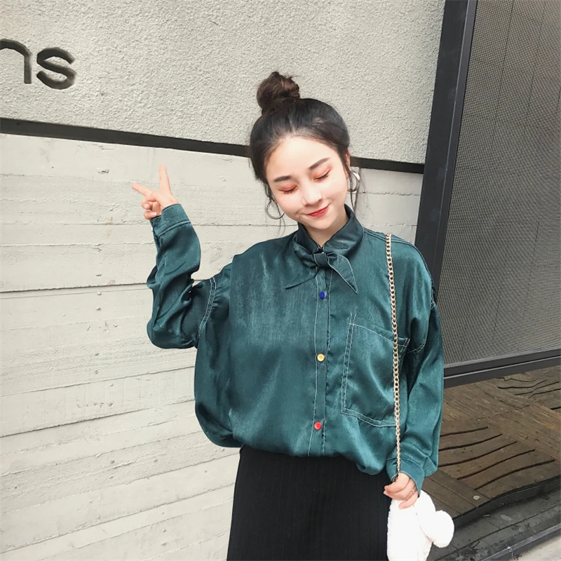 Женские Сатиновые Блузы Hzirip с отложным воротником свободные повседневные