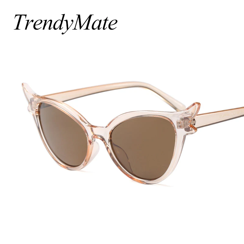 Очки солнцезащитные женские кошачий глаз с прозрачными розовыми линзами|Женские