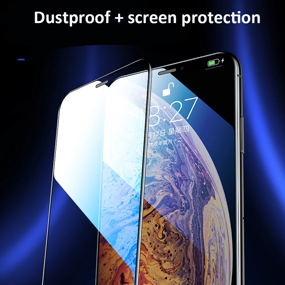 9H полное покрытие из закаленного стекла для iphone X XS MAX XR Защитная пленка для экрана iphone 6 6S 7 8 Plus Пылезащитная металлическая сетка