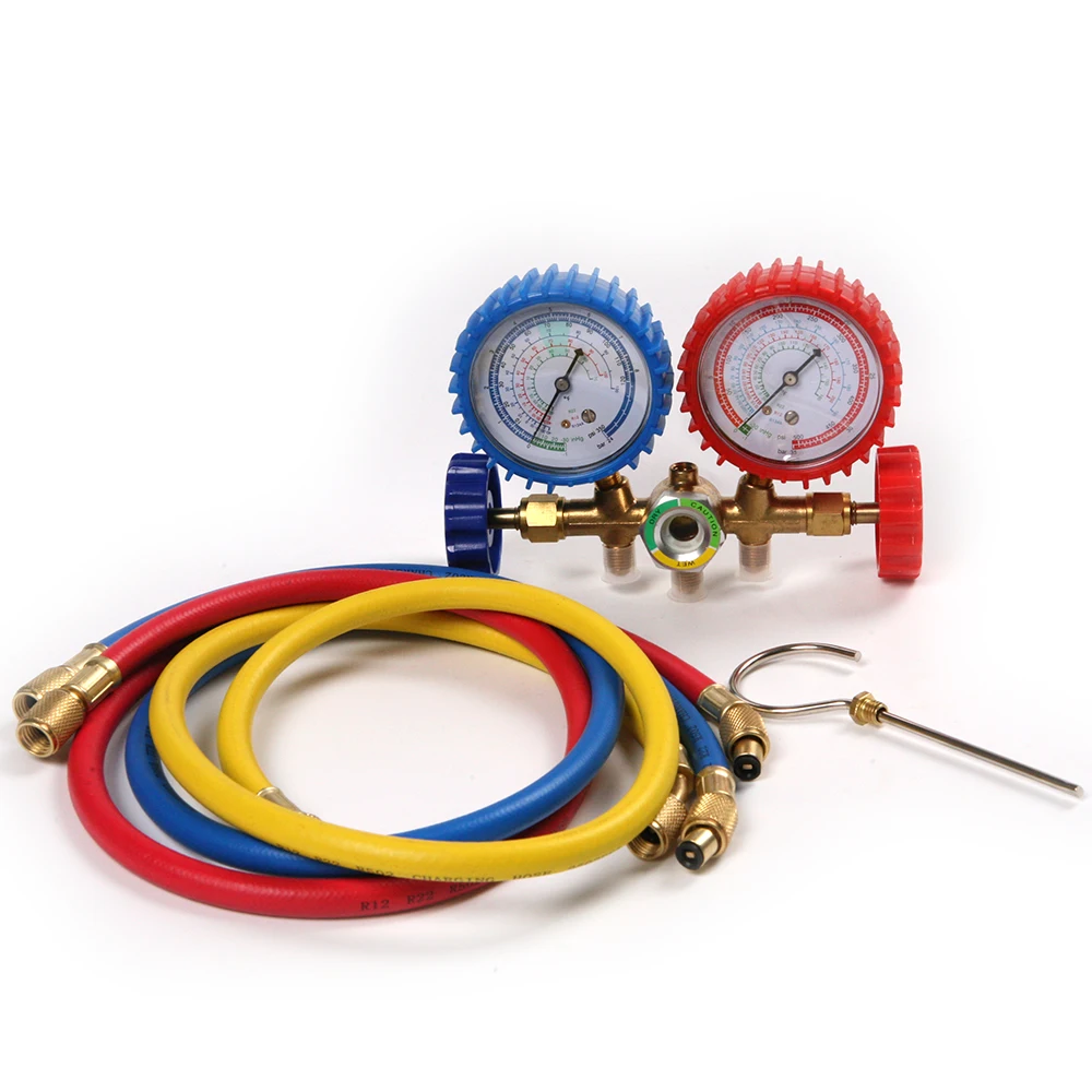 Новый набор R134A R12 R22 R502 AC манометры двойной клапан с 3 цветами шлангов для
