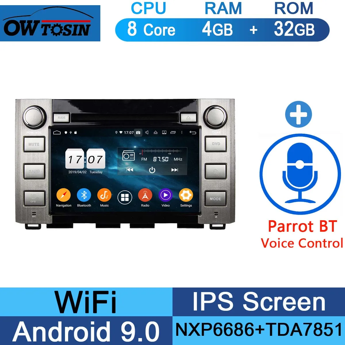 32G Parrot BT " ips 1920*1080 8 Core 4G ram+ 64G rom Android 9,0 автомобильный dvd-плеер для Toyota Sequoia Tundra DSP радио gps Parrot BT - Цвет: 32G Parrot BT