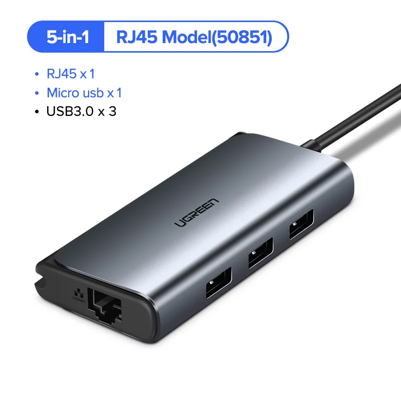 Ugreen usb-хаб C концентратор для нескольких USB 3,0 HDMI адаптер док-станция для MacBook Pro Аксессуары USB-C type C 3,1 разветвитель 3 порта USB C концентратор - Цвет: 5-in-1 RJ45 Model
