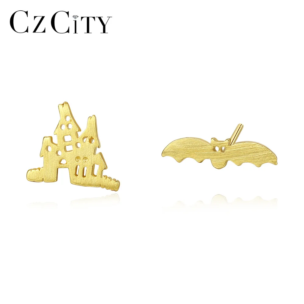 CZCITY 925 стерлингового серебра с летучей мышью и замка серьги со шпилькой для