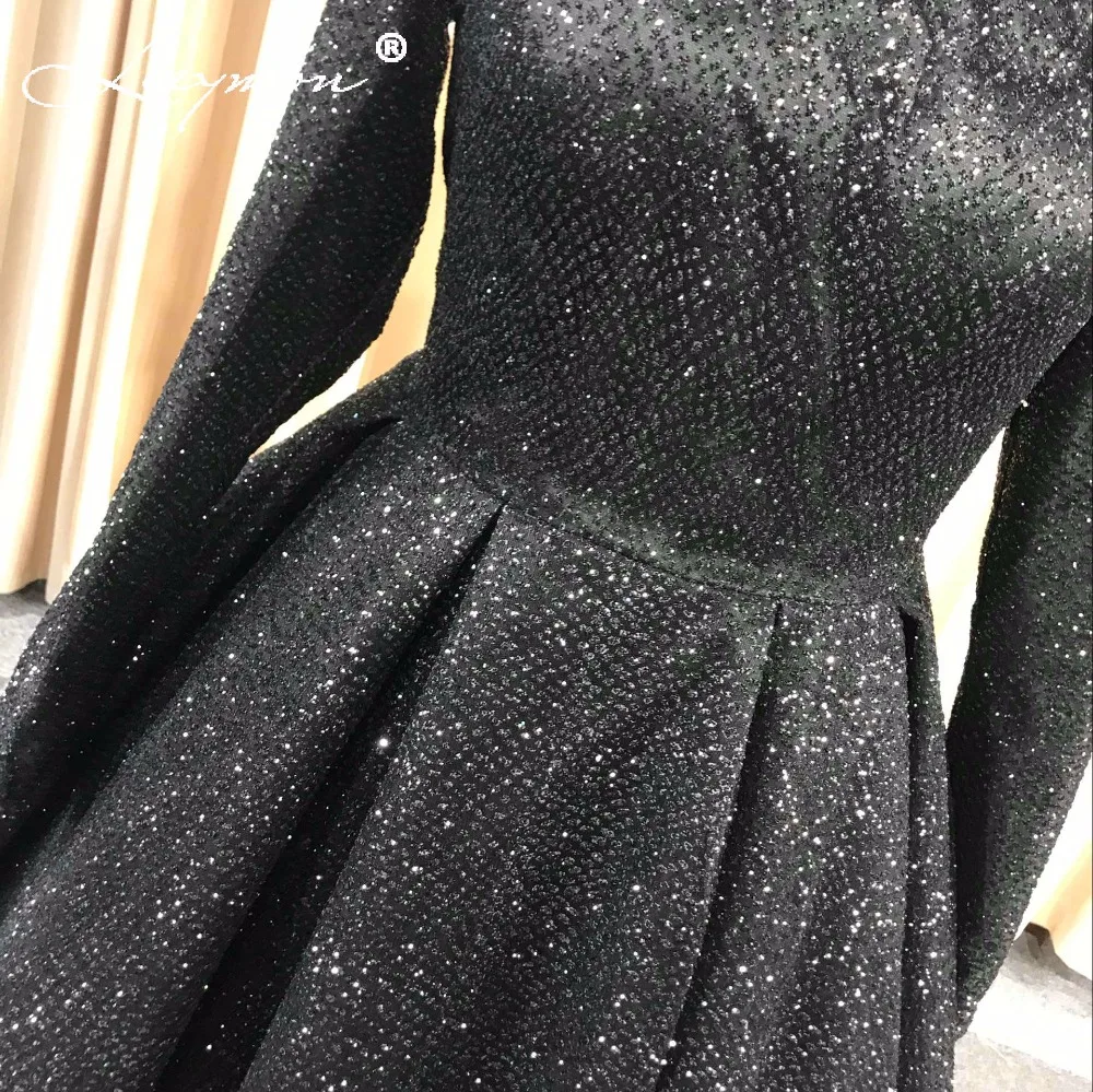Robe De Soiree блестящее вечернее платье с длинными рукавами Черное вечернее платье длиной до пола с высоким воротом официальное длинное вечернее платье