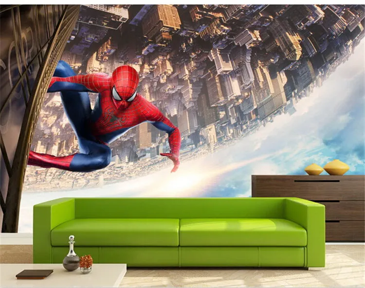 Большой Spideman мультфильм фрески 3d настенные обои для детской комнаты детская