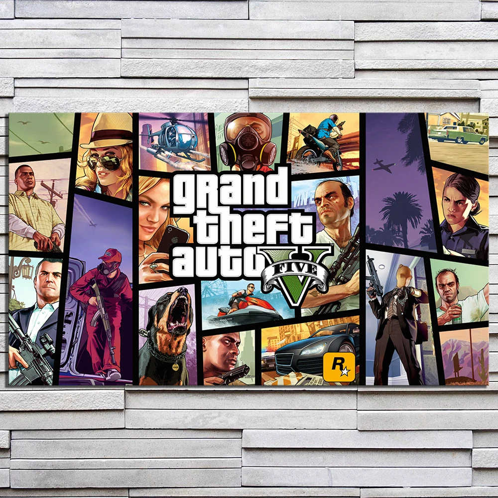 1 шт. HD мультфильм картина Grand Theft Auto V видео игры плакат живопись GTA 5 игры Художественная печать холст картины стены искусства