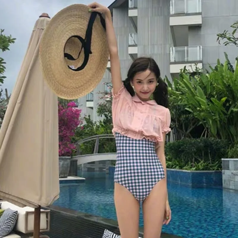 Купальные костюмы бикини слитные купальные + чехол для плавания женская одежда