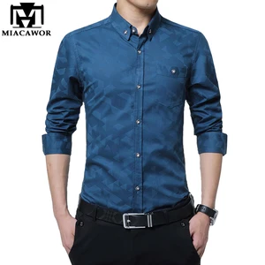 Прямая поставка, осенние мужские рубашки MIACAWOR, хлопковые повседневные рубашки с длинным рукавом, облегающие рубашки, Мужская одежда, приблизительно 5XL C371