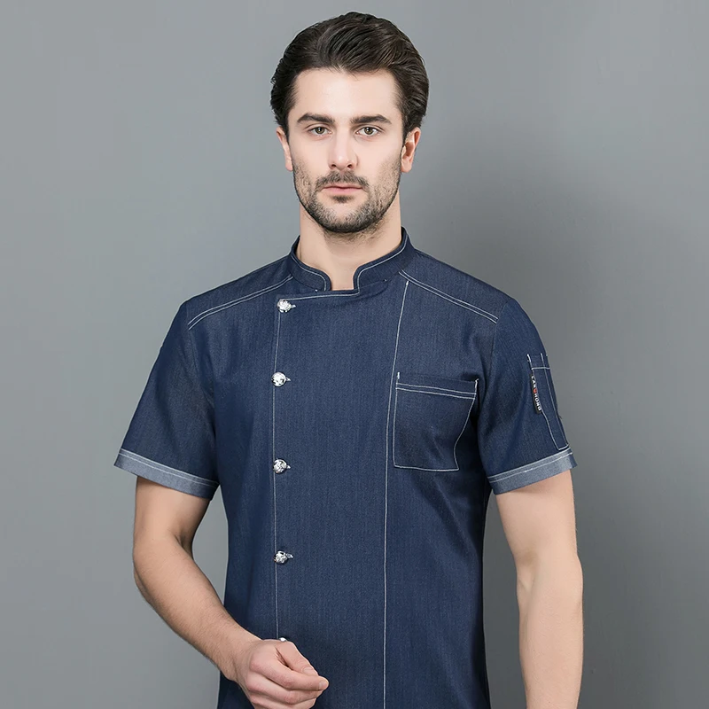 

Однобортный с коротким рукавом кухонная рабочая одежда Карманный шеф-повара Униформа еда сервис дышащие куртки