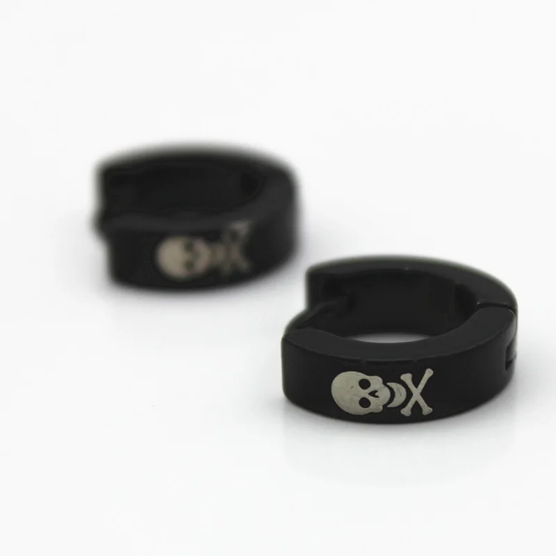 Черные серьги кольца с черепом из нержавеющей стали для женщин и мужчин петли Huggie