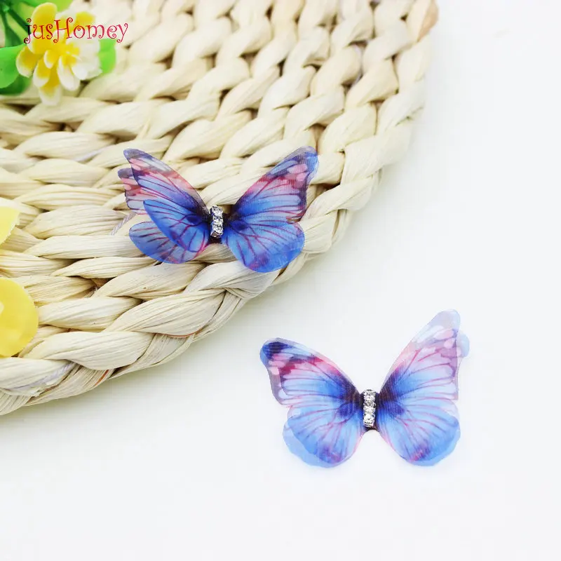Apliques de mariposa de tela de Organza de Color degradado, 38mm, mariposa de gasa transl&uacute;cida para decoraci&oacute;n de fiesta, adorno de mu&ntilde;eca, 56 Uds.-3