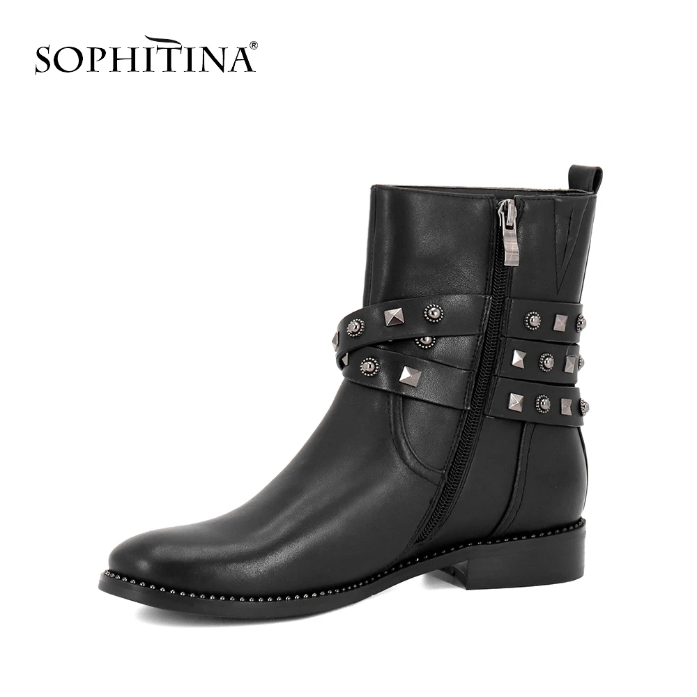 SOPHITINA/женские черные ботильоны в простом стиле; обувь ручной работы на молнии из высококачественной натуральной кожи с модной пряжкой в стиле ретро; M43