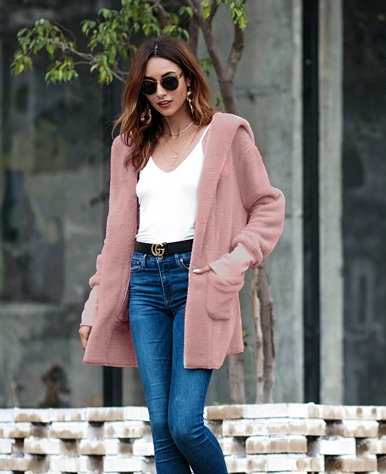 Gaeshow куртка с капюшоном пальто из искусственного меха Осенне-зимняя Дамская