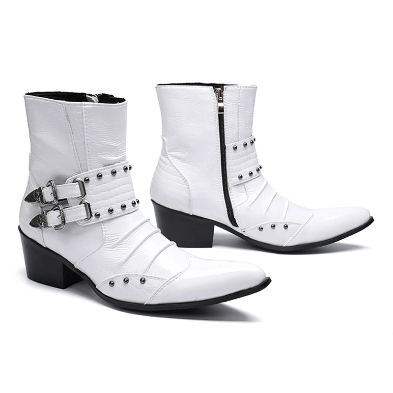 Мужские ботильоны из натуральной кожи с острым носком на высоком каблуке | Обувь