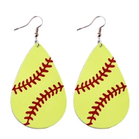 2020 new teardrop genuine leather baseball earrings for women fashion softball leather earrings sports jewelry wholesale