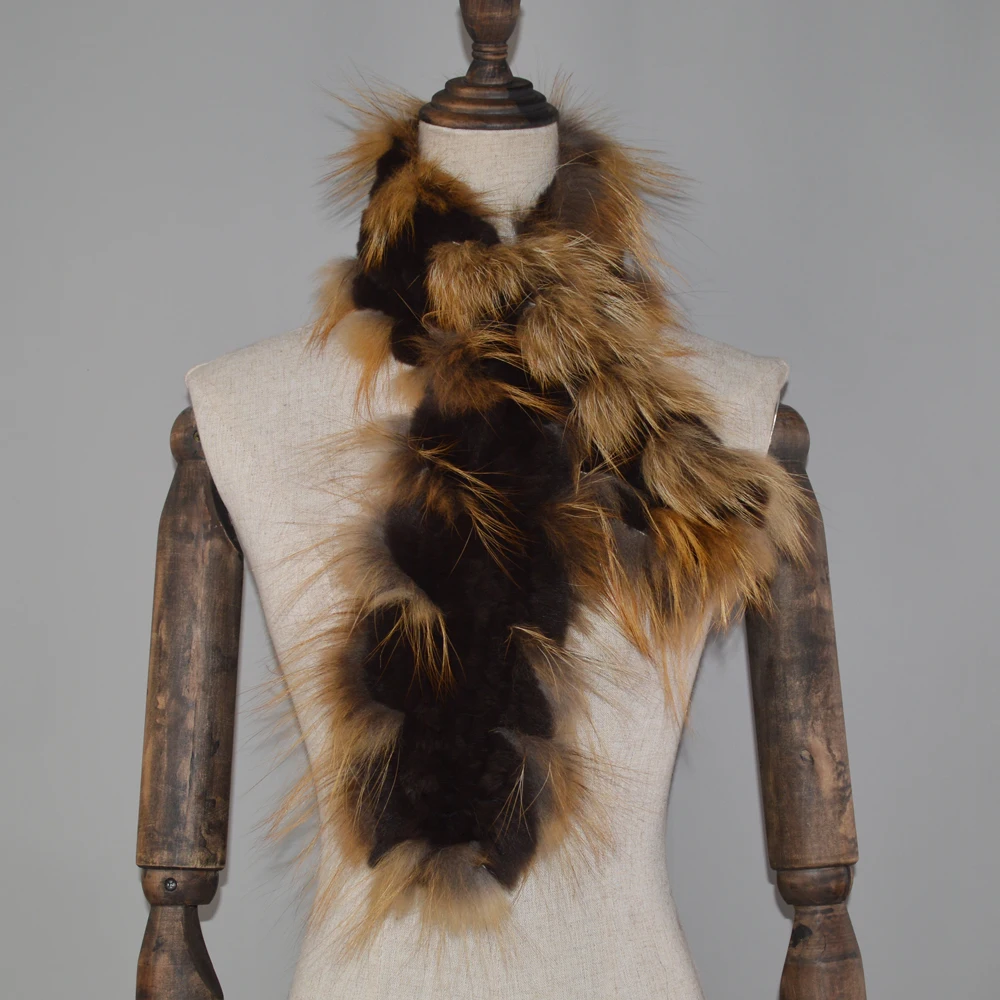 2020 New Women Winter Genuine Fox Fur Scarfs Lady Warm Knit Real Rex Rabbit Muffler 100% Natural Soft Scarves |
