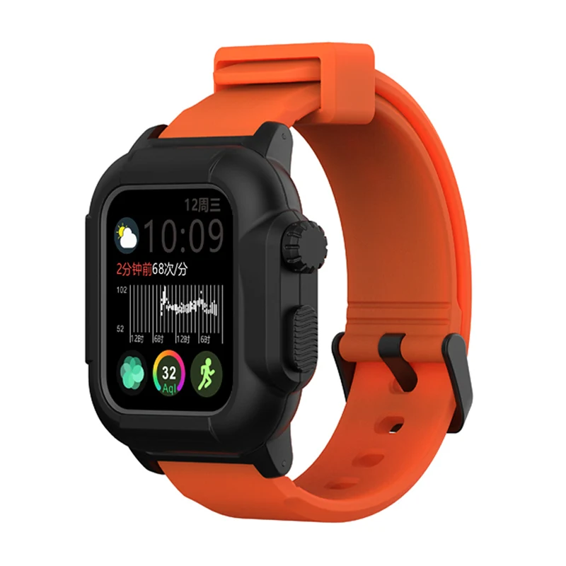 Водонепроницаемый чехол для Apple Watch band 4 iwatch band 42 мм силиконовый ремешок 44 мм 40 мм pulseira браслет умные часы аксессуары петля - Цвет ремешка: black orange