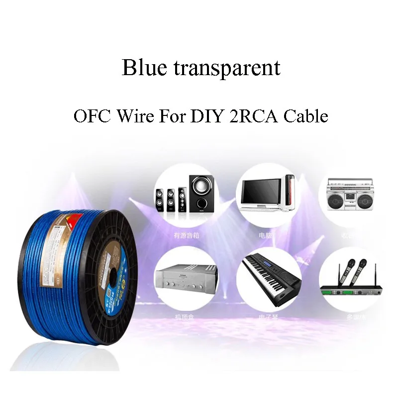 Winaqum 1 метр медный провод синий прозрачный OFC для DIY 2 RCA подключения аудио кабель TV
