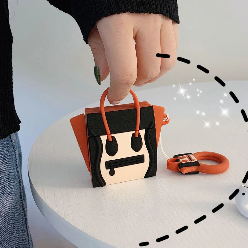 For AirPods Case Silicone Cute 3D Handbag Earphone Case For Airpods 2 Headphone Case for Apple Air pods Cover Earpods Ring Strap - Цвет: D
