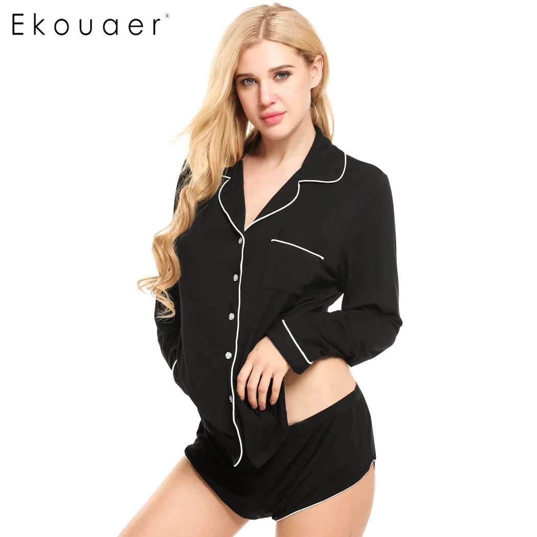 Ekouaer/Модная однотонная одежда для сна сезон весна-осень контрастные цвета с