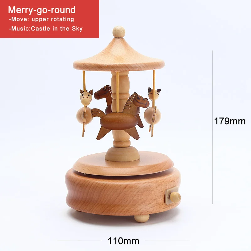 Merry go round Деревянная музыкальная шкатулка Caja, музыкальные деревянные коробки ручной работы, заводное ремесло, гравировка с днем рождения, аксессуары для украшения дома, YYH-MZ - Цвет: Merry go round